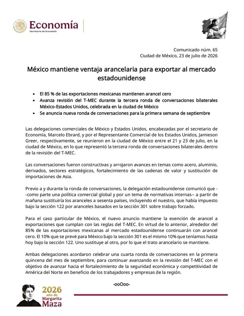 Ebrard aclara que exportaciones mexicanas están protegidas