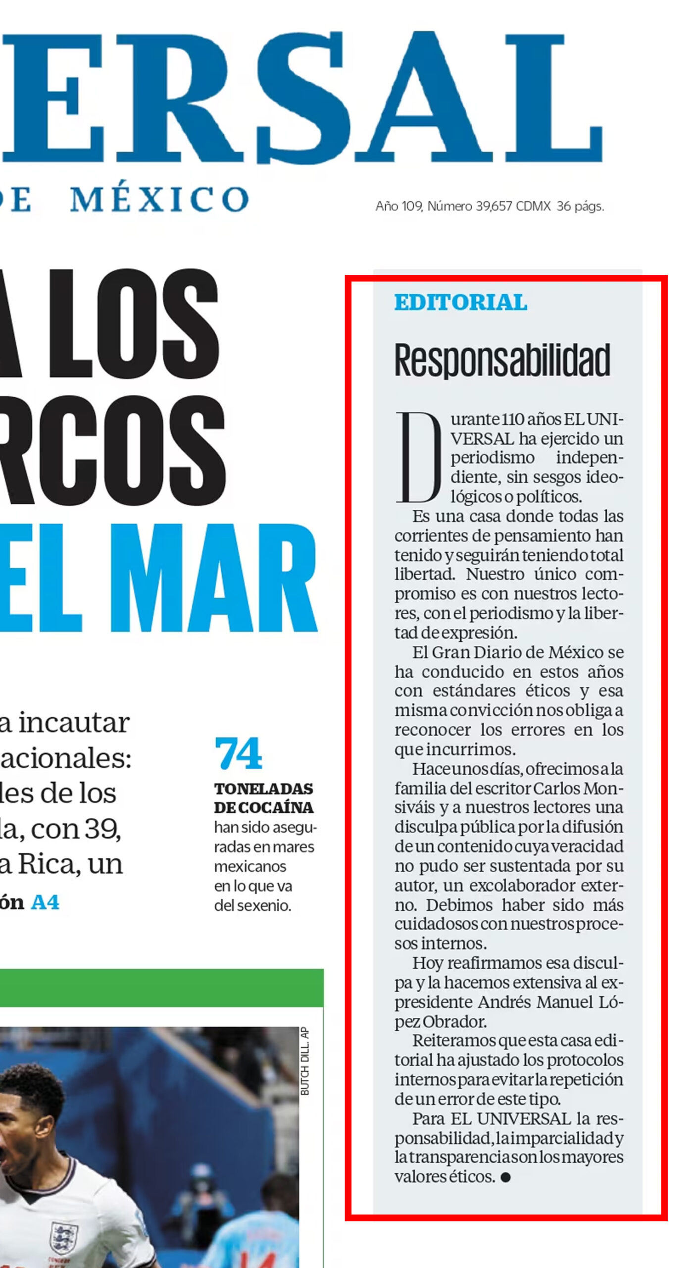 El Universal se disculpa con AMLO
