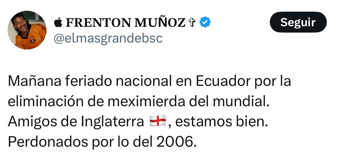 Ecuador congratula a Inglaterra