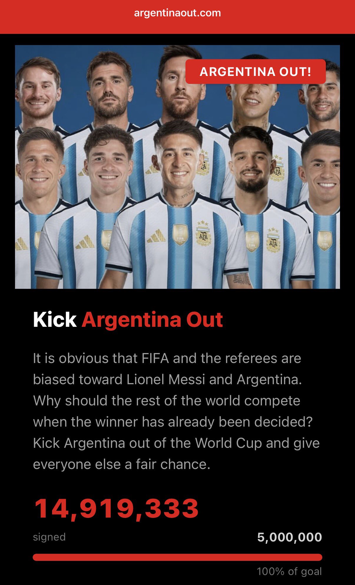 Kick Argentina Put petition