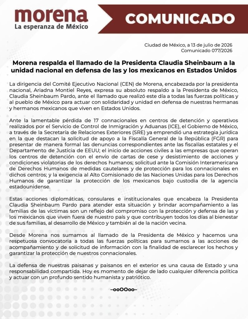 Morena respalda a Sheinbaum