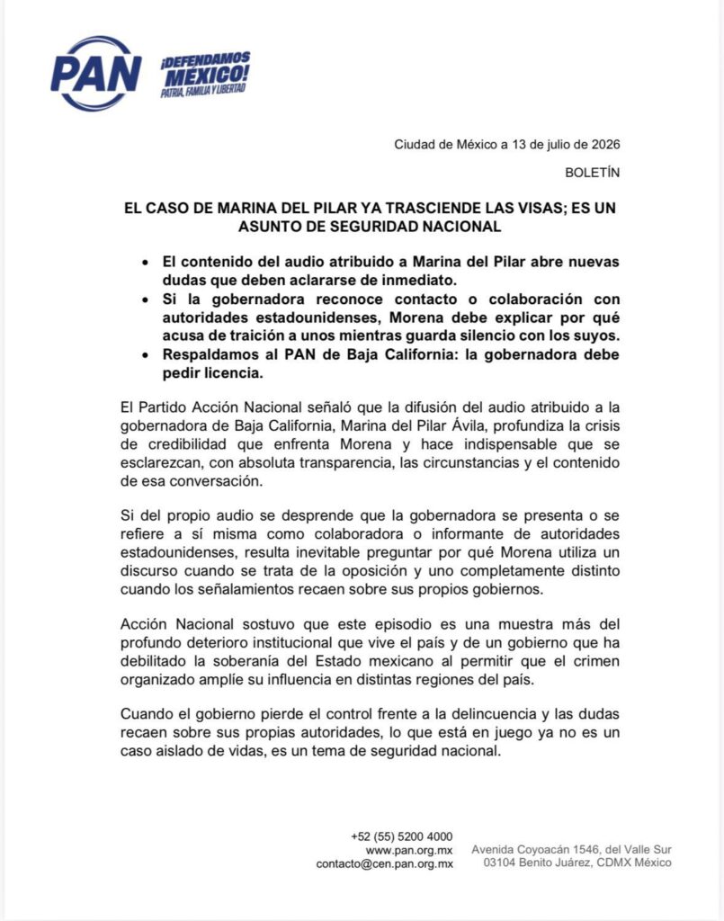 PAN exige renuncia de Marina de Pilar